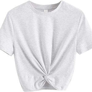 MakeMeChic Women's Summer Crop Top Short Sleeve Twist Tee T-Shirt - Gray size M